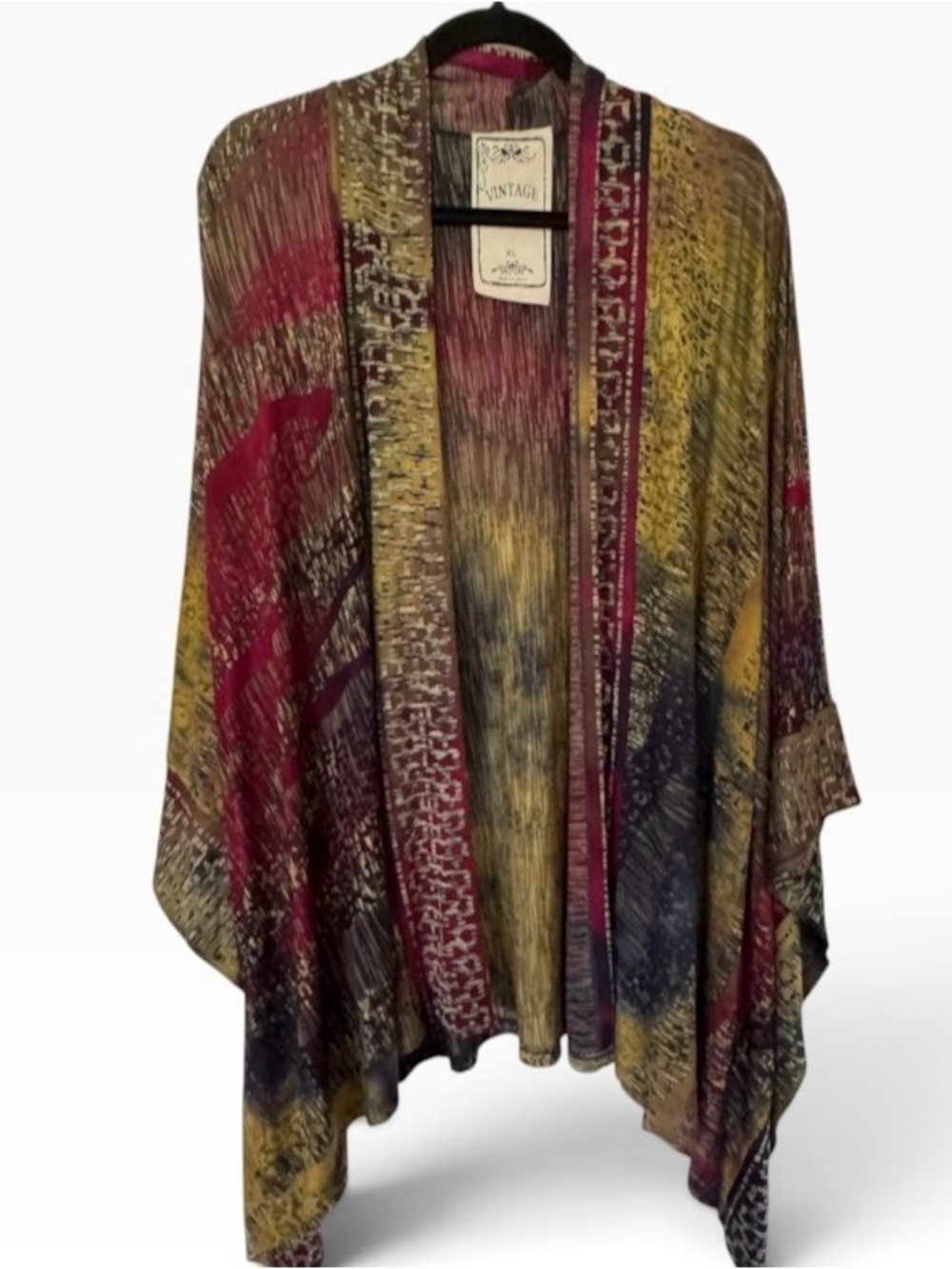 Vintage Concept Boho Abstract Kimono Cardigan XL Multicolor Open Front Duster
